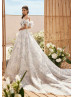 Lavender Strapless Pleated Printed Organza Romantic Wedding Dress